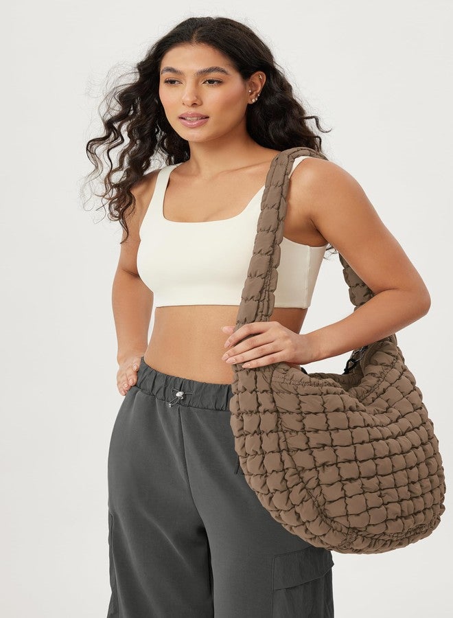ODODOS Quilted Carryall Tote Bag for Women Crossbody Large Hobo Lightweight Padding Shoulder Bag, Brown - Image 2