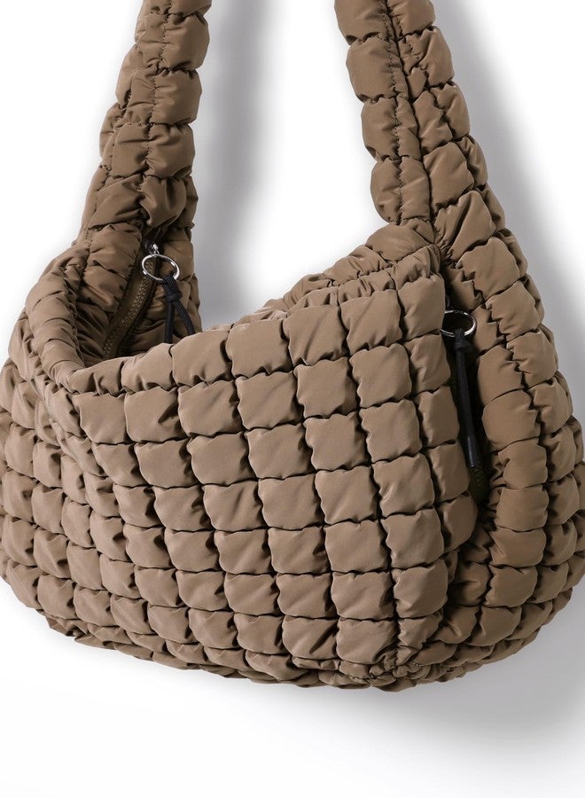 ODODOS Quilted Carryall Tote Bag for Women Crossbody Large Hobo Lightweight Padding Shoulder Bag, Brown - Image 3