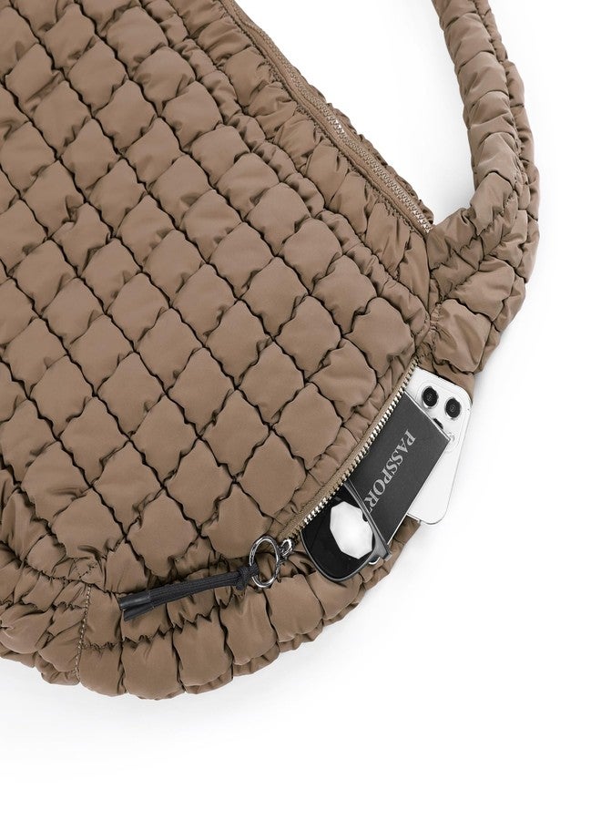 ODODOS Quilted Carryall Tote Bag for Women Crossbody Large Hobo Lightweight Padding Shoulder Bag, Brown - Image 4