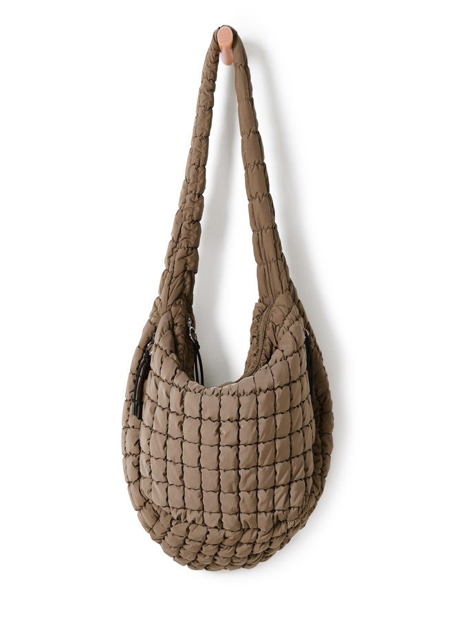 ODODOS Quilted Carryall Tote Bag for Women Crossbody Large Hobo Lightweight Padding Shoulder Bag, Brown - Image 1