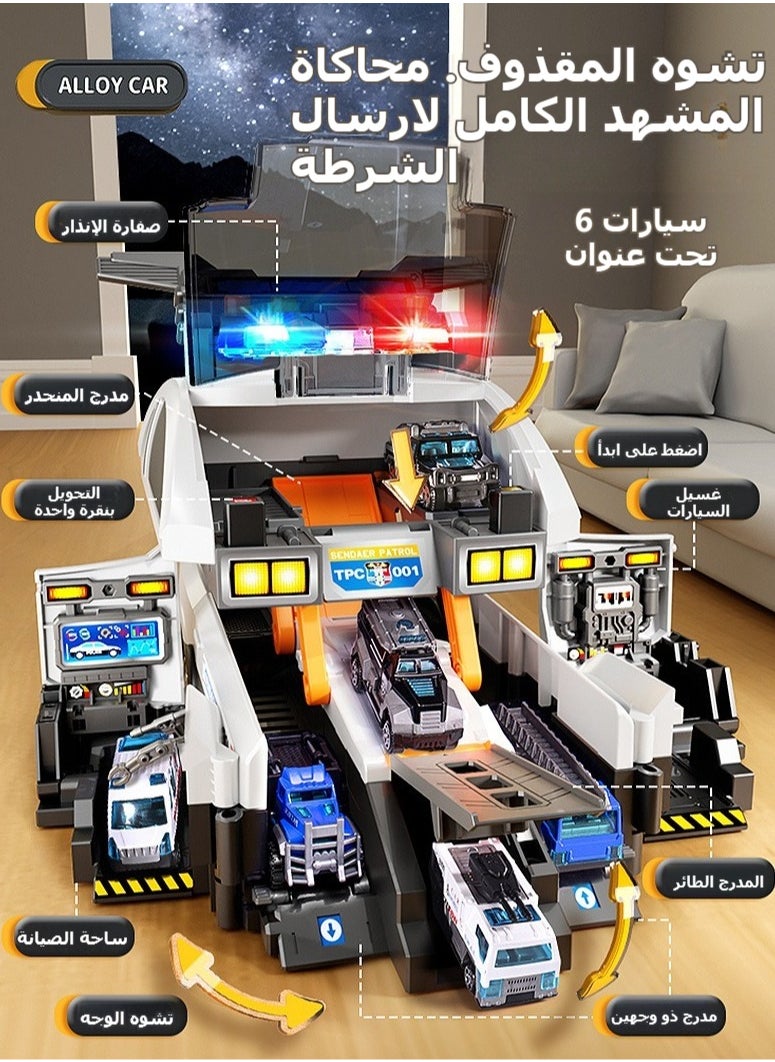 XiuWoo Children's Storage Scene Fire Police Car Deformation Ejection Track Parking Lot Sound and Light Puzzle Model Toy Car  - Image 4