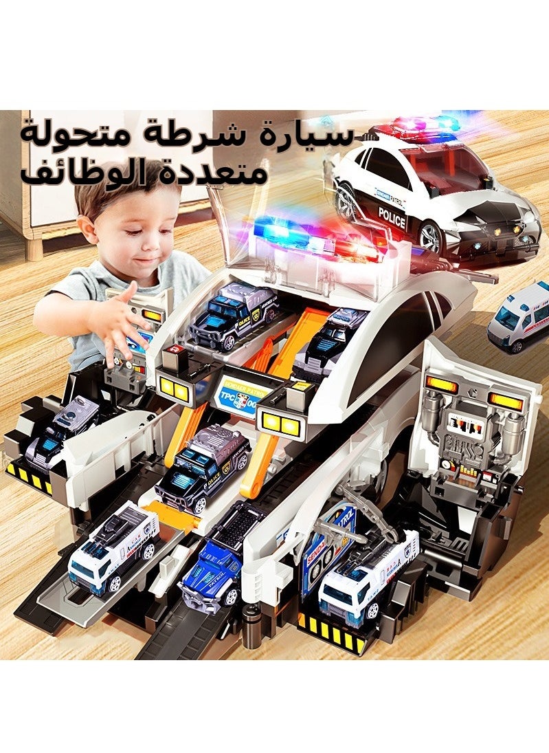 XiuWoo Children's Storage Scene Fire Police Car Deformation Ejection Track Parking Lot Sound and Light Puzzle Model Toy Car  - Image 2