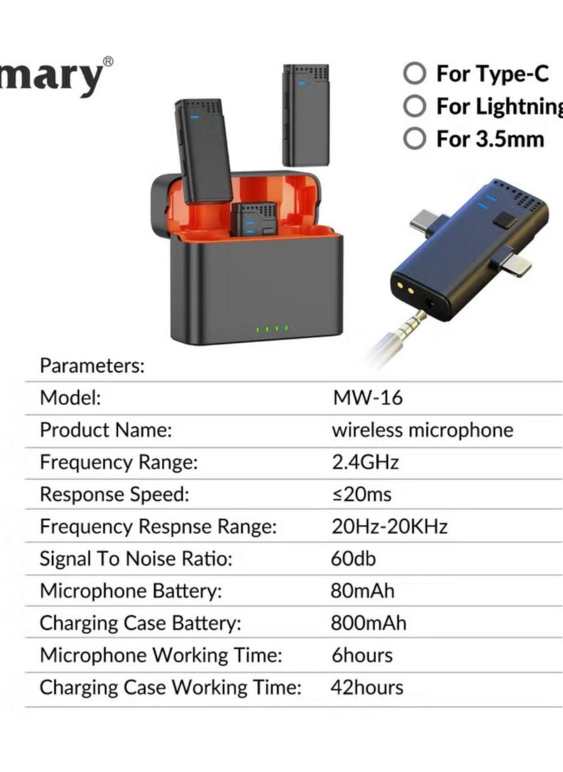 Jmary Jmary MW16 3in1 Plug Play Lapel Lavalier Mic Wireless Microphone for Mobile Camera for Video Recording, Interview, Vlogging  - Image 3