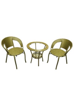 SILA 2 Seater Outdoor Seating Chair & Table Set | Garden Patio Coffee Table Set | Outdoor Balcony Wicker Furniture with 1 Table & 2 Chairs Set (Yellow Gold)  - Image 1