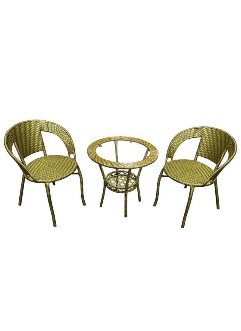 SILA 2 Seater Outdoor Seating Chair & Table Set | Garden Patio Coffee Table Set | Outdoor Balcony Wicker Furniture with 1 Table & 2 Chairs Set (Yellow Gold)  - Image 1
