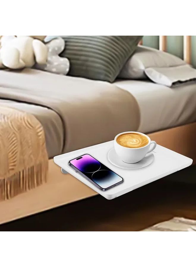 White Clip On Bedside Shelf With Cable Management Floating Bed Tray Side Table - Image 5