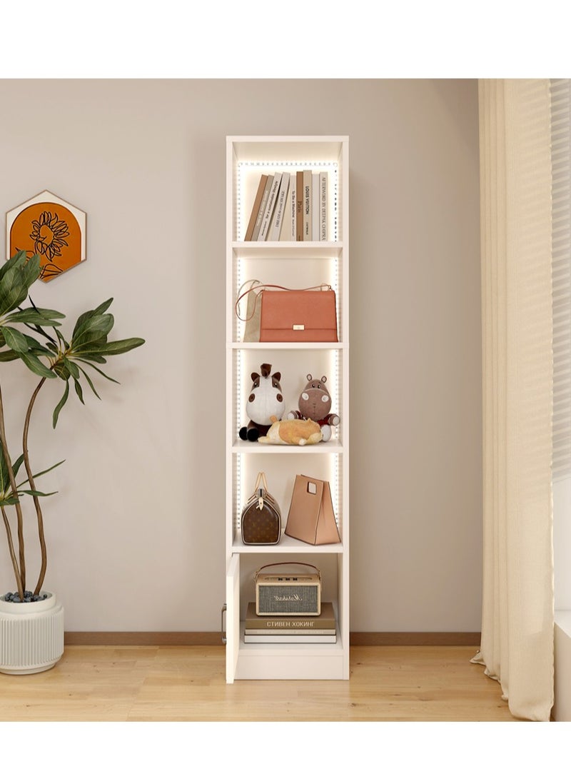 Wooden Storage Cabinet, 4 Tier Shelves Cabinet Rack Stand with RGB Light and Remote Control, Multifunctional Corner Unit Narrow Cupboard Nightstand Organizer for Bedroom Living Room Office (White, SGG035) - Image 2