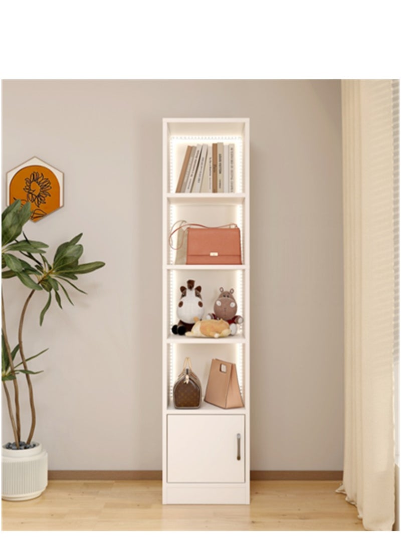 Wooden Storage Cabinet, 4 Tier Shelves Cabinet Rack Stand with RGB Light and Remote Control, Multifunctional Corner Unit Narrow Cupboard Nightstand Organizer for Bedroom Living Room Office (White, SGG035) - Image 1