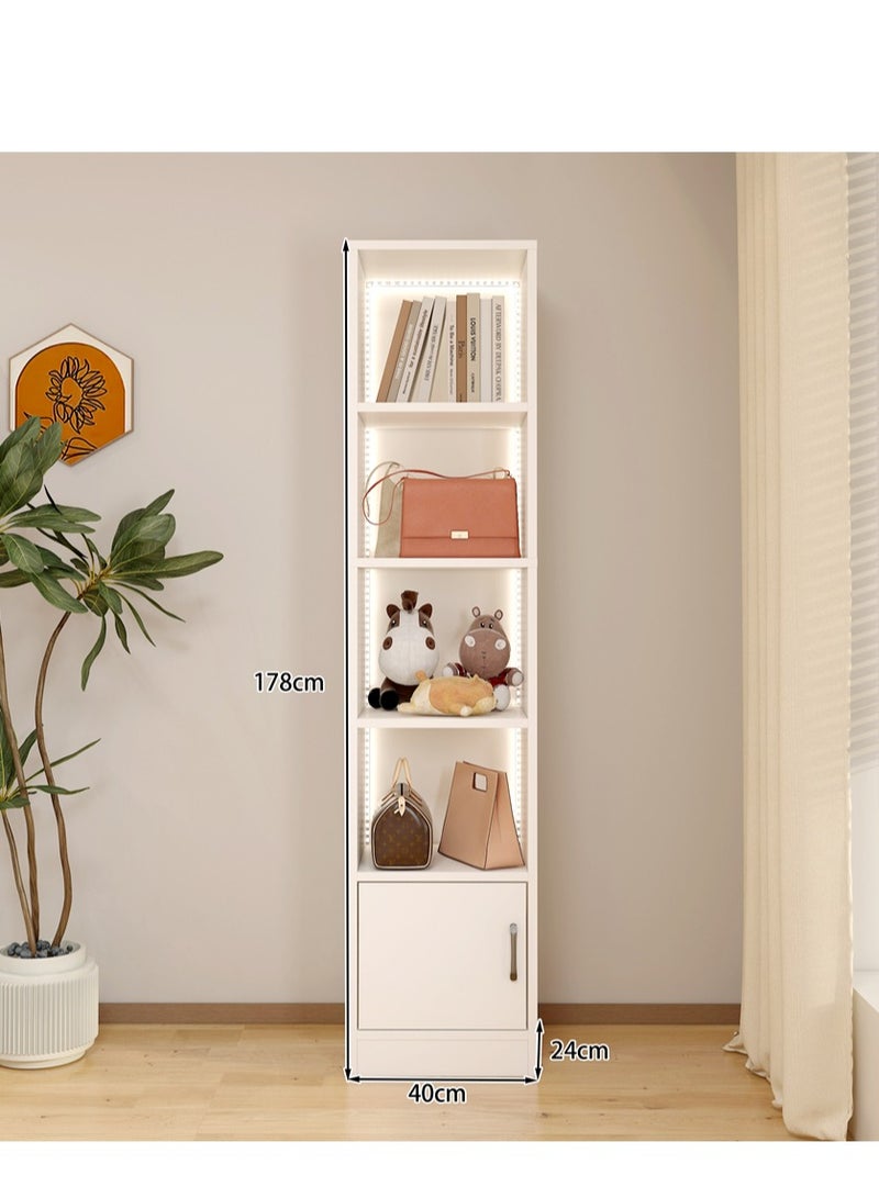 Wooden Storage Cabinet, 4 Tier Shelves Cabinet Rack Stand with RGB Light and Remote Control, Multifunctional Corner Unit Narrow Cupboard Nightstand Organizer for Bedroom Living Room Office (White, SGG035) - Image 5