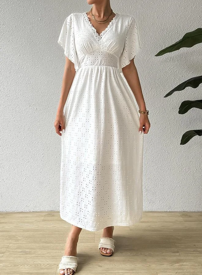 تايك تو White Eyelet Embroidered Maxi Dress