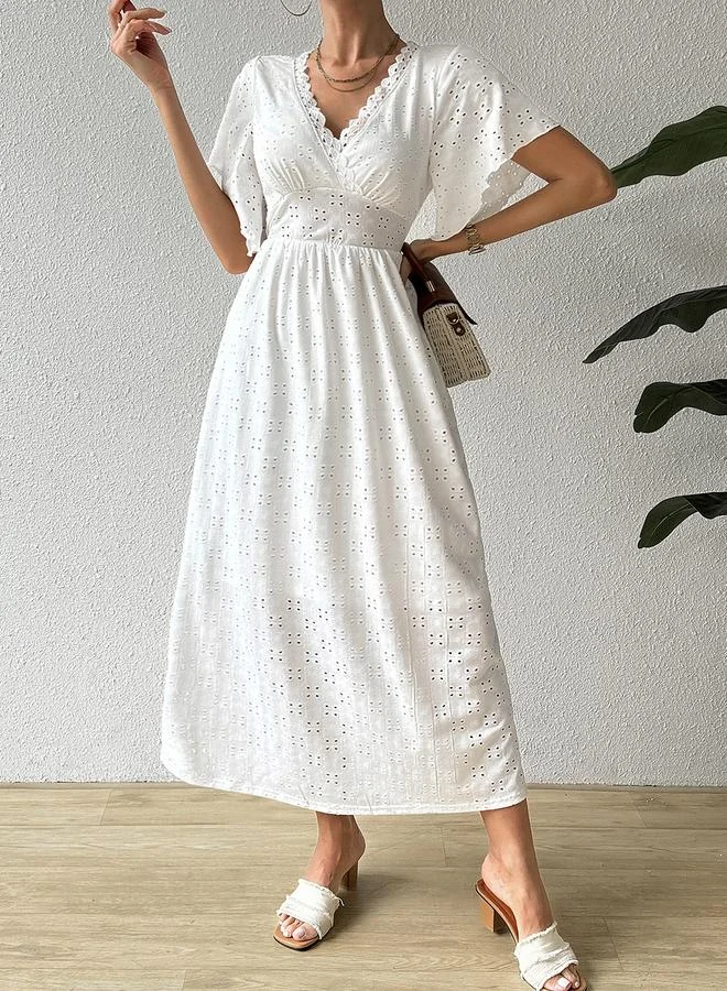 تايك تو White Eyelet Embroidered Maxi Dress