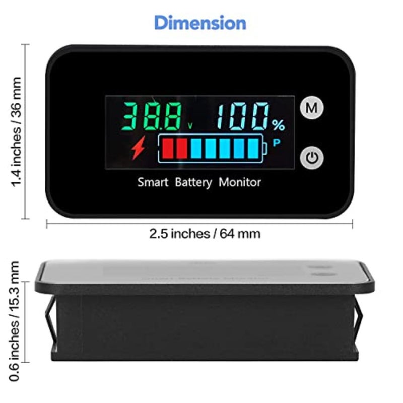Battery Capacity Monitor, 12v 24v 36v 48v 60v 72v, Digital Battery Status Tester Meter, Remaining Percentage Level Voltage Fahrenheit Temperature Power Indicator Panel Gauge for Marine RV, Golf cart - Image 4