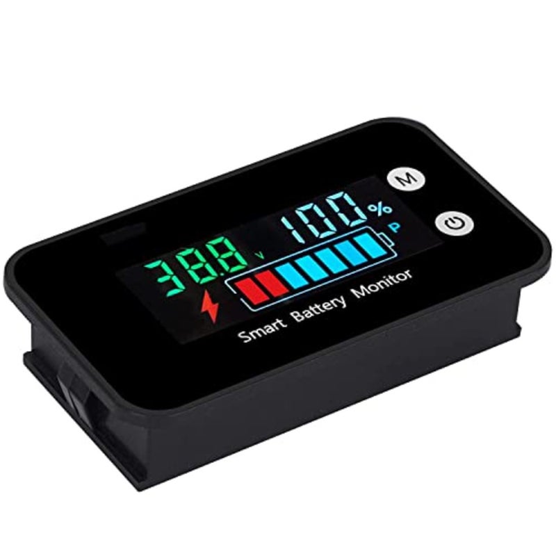 Battery Capacity Monitor, 12v 24v 36v 48v 60v 72v, Digital Battery Status Tester Meter, Remaining Percentage Level Voltage Fahrenheit Temperature Power Indicator Panel Gauge for Marine RV, Golf cart - Image 1