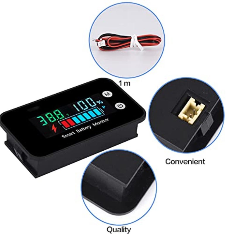 Battery Capacity Monitor, 12v 24v 36v 48v 60v 72v, Digital Battery Status Tester Meter, Remaining Percentage Level Voltage Fahrenheit Temperature Power Indicator Panel Gauge for Marine RV, Golf cart - Image 3