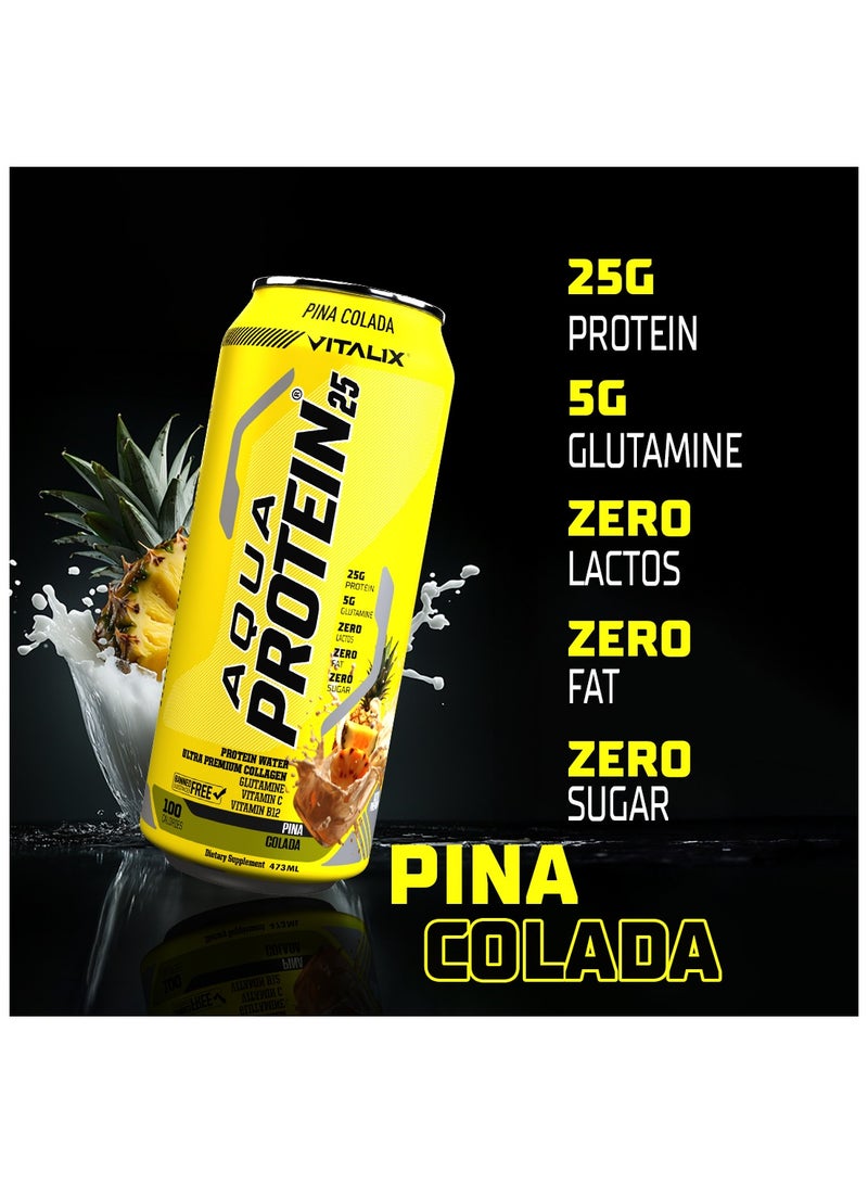 فيتاليكس أكوا بروتين 25 - ماء بروتين يحتوي على 25 جرام من البروتين - كولاجين، جلوتامين، فيتامينات ب، خالي من اللاكتوز، خالي من السكر، صفر دهون، 473 مل (صندوق كامل يحتوي على 12 عبوة، بنكهة بينا كولادا) - Image 4