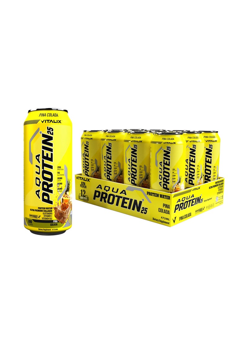 فيتاليكس أكوا بروتين 25 - ماء بروتين يحتوي على 25 جرام من البروتين - كولاجين، جلوتامين، فيتامينات ب، خالي من اللاكتوز، خالي من السكر، صفر دهون، 473 مل (صندوق كامل يحتوي على 12 عبوة، بنكهة بينا كولادا) - Image 1