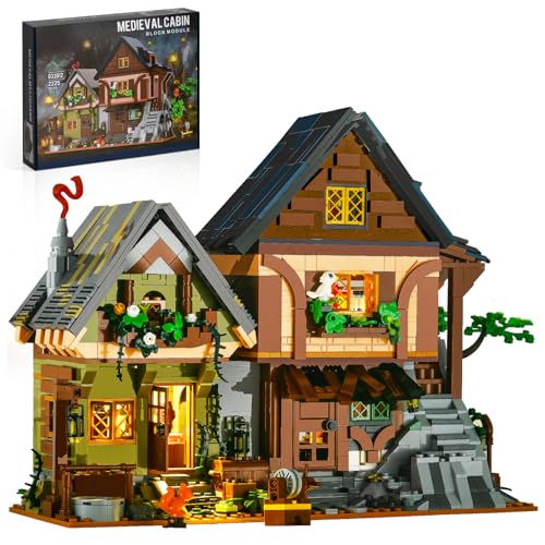 BNG Medieval Cabin Building Set House Building Block Set with Light House Cabin Architecture Modular Buildings Home Office Decor Ideal Gift for Adults Teens 2225 PCS - Image 1