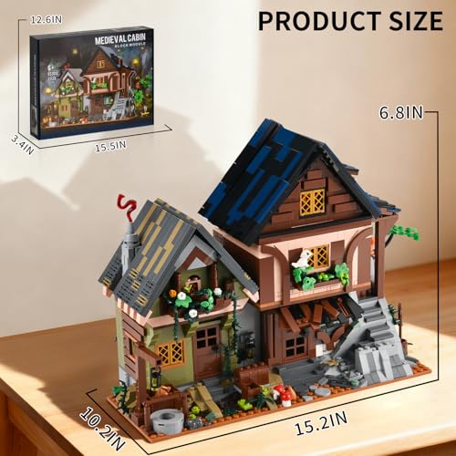 BNG Medieval Cabin Building Set House Building Block Set with Light House Cabin Architecture Modular Buildings Home Office Decor Ideal Gift for Adults Teens 2225 PCS - Image 5