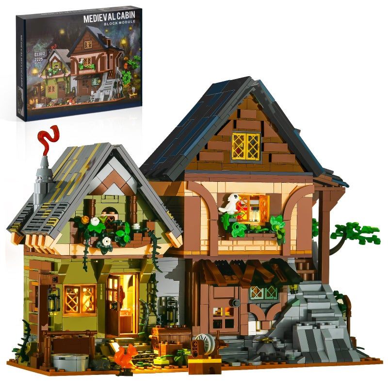 BNG Medieval Cabin Building Set House Building Block Set with Light House Cabin Architecture Modular Buildings Home Office Decor Ideal Gift for Adults Teens 2225 PCS - Image 3