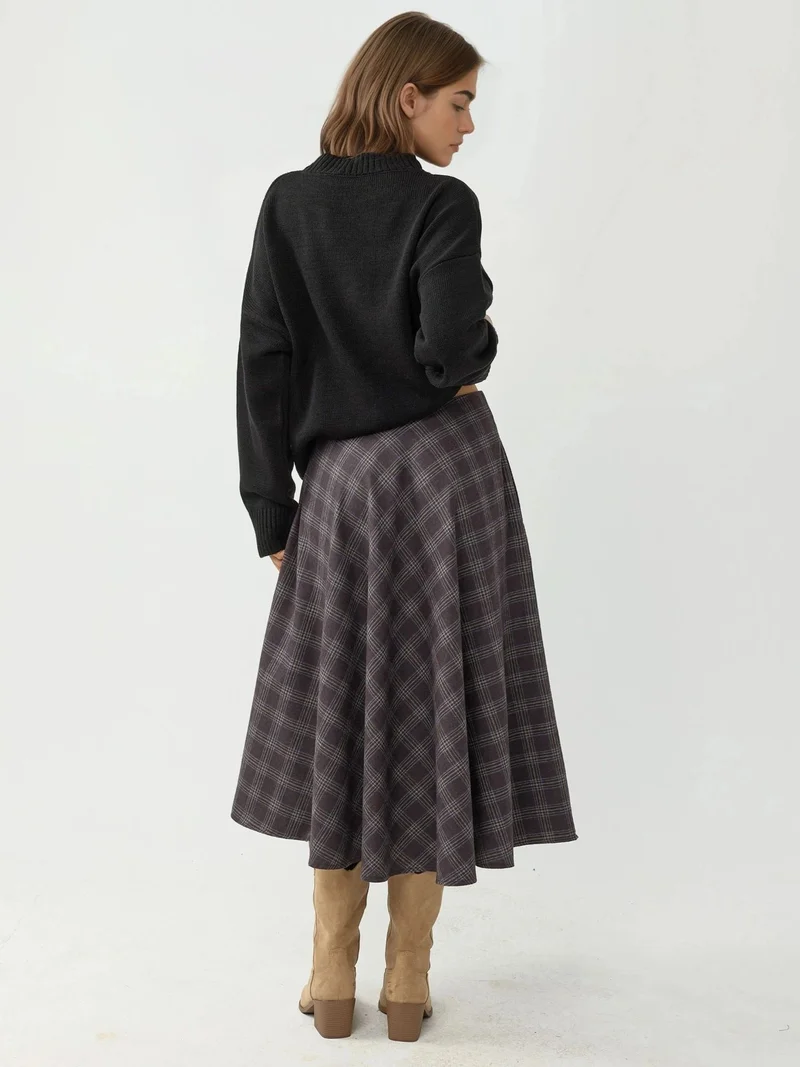 HICCUP Plaid Maxi Skirt with A-Form Fit