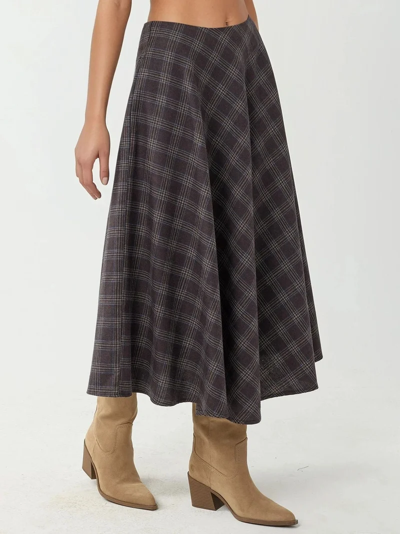HICCUP Plaid Maxi Skirt with A-Form Fit
