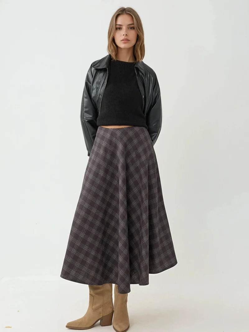 HICCUP Plaid Maxi Skirt with A-Form Fit