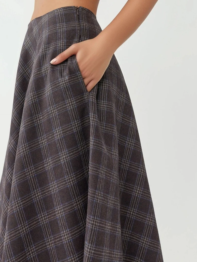 HICCUP Plaid Maxi Skirt with A-Form Fit