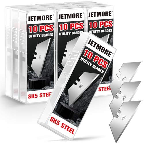 JETMORE 100 Pack Utility Knife Blades, SK5 Steel Box Cutter Blades, Standard Utility Blade Refills with Storage Box, Sharp Heavy Duty Razor Knife Blade Replacement for Box Cutter, Drywall - Image 1