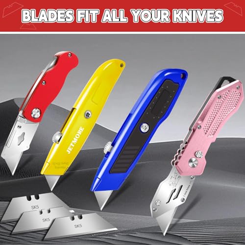 JETMORE 100 Pack Utility Knife Blades, SK5 Steel Box Cutter Blades, Standard Utility Blade Refills with Storage Box, Sharp Heavy Duty Razor Knife Blade Replacement for Box Cutter, Drywall - Image 4
