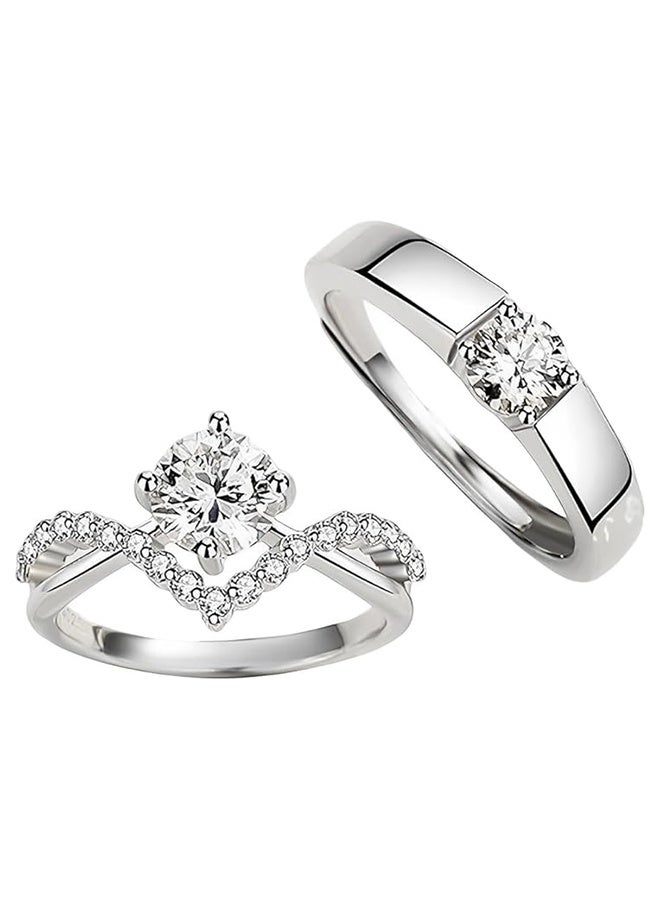 GIFT Moissanite Silver Or Solid 10K/14K/18K White Gold Couple Rings, Matching Rings for Him and Her Set Wedding Bands Promise Engagement Ring - Image 1