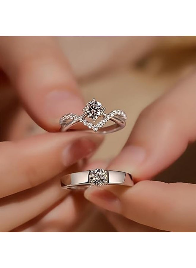 GIFT Moissanite Silver Or Solid 10K/14K/18K White Gold Couple Rings, Matching Rings for Him and Her Set Wedding Bands Promise Engagement Ring - Image 3