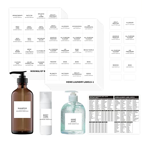 KIUKIUO 540 PCS Bathroom Home Laundry Labels for Organizing with DIY Blank Labels, Preprinted Minimalist Waterproof Oil Resistant Stickers for Bathroom Laundry Home Beauty Organization Supplies - Image 1