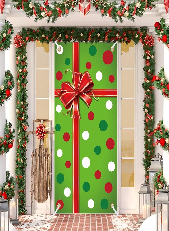 Fairooth Christmas Door Cover Xmas Gift Box Door Hanging Banner Merry Christmas Front Doors Cover Backdrop Decorations for Holiday Indoor Outside Party Supplies, 70.9 x 35.4 Inch(Green Polka Dots) - Image 5