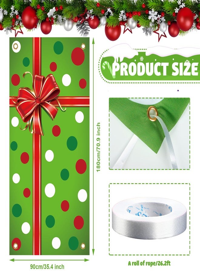 Fairooth Christmas Door Cover Xmas Gift Box Door Hanging Banner Merry Christmas Front Doors Cover Backdrop Decorations for Holiday Indoor Outside Party Supplies, 70.9 x 35.4 Inch(Green Polka Dots) - Image 2