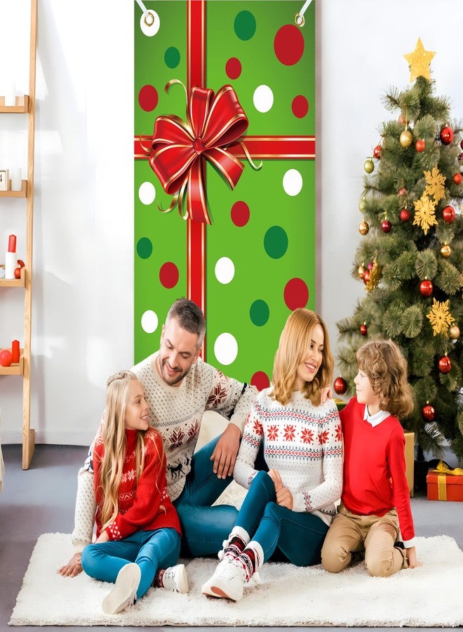 Fairooth Christmas Door Cover Xmas Gift Box Door Hanging Banner Merry Christmas Front Doors Cover Backdrop Decorations for Holiday Indoor Outside Party Supplies, 70.9 x 35.4 Inch(Green Polka Dots) - Image 4