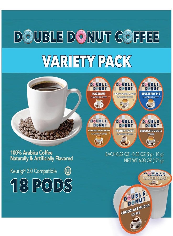 Double Donut Coffee Flavored Coffee Variety Pack, Includes Hazelnut, Caramel, Chocolate Coffee & More, Single Serve Pods for Keurig K Cups Machines, 18 Count - Image 1