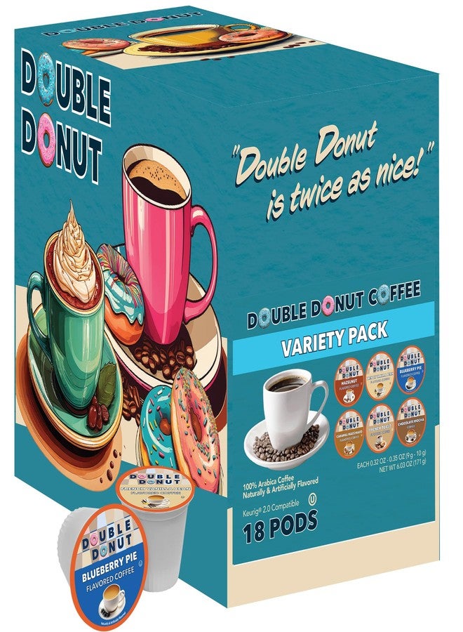 Double Donut Coffee Flavored Coffee Variety Pack, Includes Hazelnut, Caramel, Chocolate Coffee & More, Single Serve Pods for Keurig K Cups Machines, 18 Count - Image 3