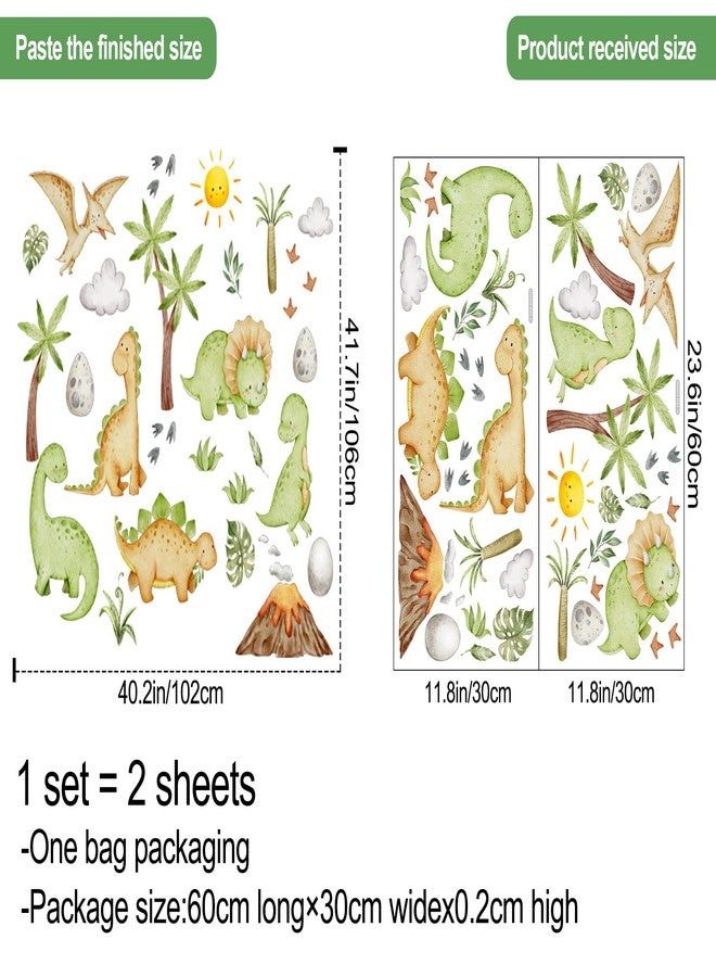 DRWSSR 3D Cartoon Animal Wall Decal Removable DIY Small Dinosaur Wall Decals Peel and Stick Green Plants Volcano Cave Sun White Clouds Wall Art Decor for Kids Nursery Bedroom Living Room Decoration - Image 2