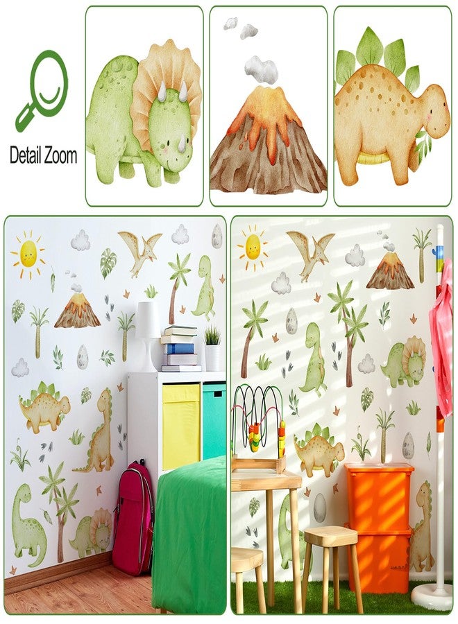 DRWSSR 3D Cartoon Animal Wall Decal Removable DIY Small Dinosaur Wall Decals Peel and Stick Green Plants Volcano Cave Sun White Clouds Wall Art Decor for Kids Nursery Bedroom Living Room Decoration - Image 4