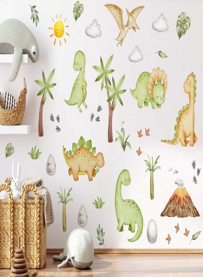DRWSSR 3D Cartoon Animal Wall Decal Removable DIY Small Dinosaur Wall Decals Peel and Stick Green Plants Volcano Cave Sun White Clouds Wall Art Decor for Kids Nursery Bedroom Living Room Decoration - Image 5