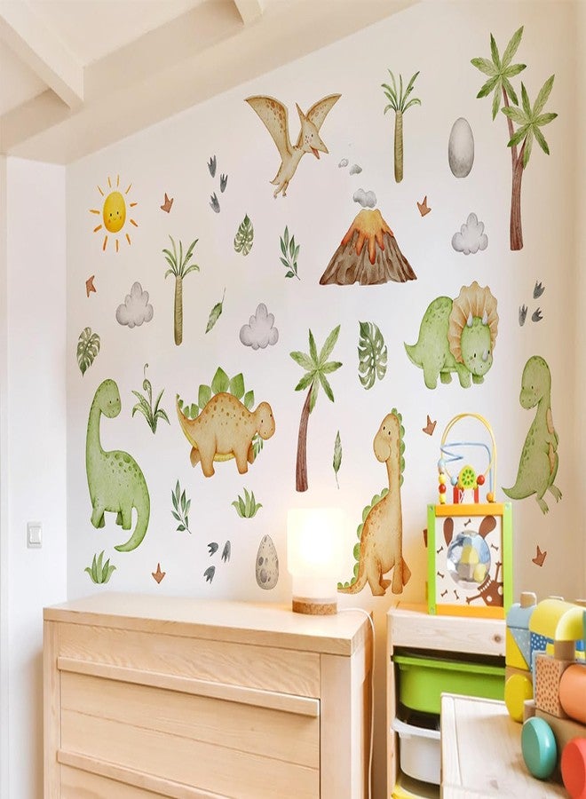 DRWSSR 3D Cartoon Animal Wall Decal Removable DIY Small Dinosaur Wall Decals Peel and Stick Green Plants Volcano Cave Sun White Clouds Wall Art Decor for Kids Nursery Bedroom Living Room Decoration - Image 3