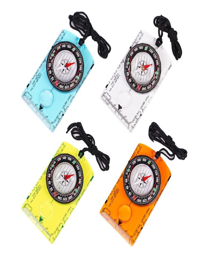 RLXMARTD 4 Pcs Outdoor Compass with Adjustable Declination,Magnifier,Ruler,Scale. Multifunctional Orienteering Waterproof Compass for Map Reading, Navigation, Hiking (Transparent+Blue+Green+Orange) - Image 2