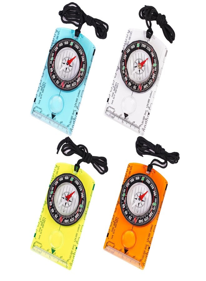 RLXMARTD 4 Pcs Outdoor Compass with Adjustable Declination,Magnifier,Ruler,Scale. Multifunctional Orienteering Waterproof Compass for Map Reading, Navigation, Hiking (Transparent+Blue+Green+Orange) - Image 1