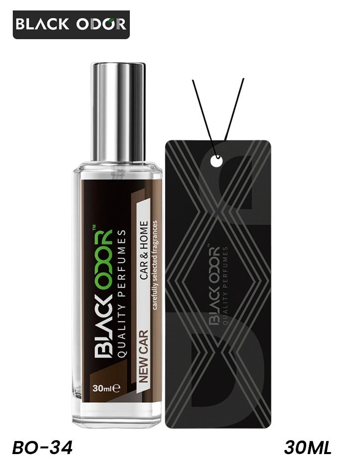 BLACK ODOR Car & Home Air Freshener Perfume Spray 30ml Long Lasting New Car Fragrance with Hanging Tag, Essential Oil Based, No Gas, Spill-Proof, Compact Design for Car, Office, Bedroom, Living Room, Washroom, Gym, BO-34 - Image 1