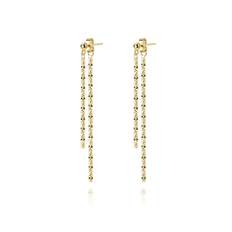 Reffeer Solid 925 Sterling Silver Tassel Chain Dangle Earrings for Women Teen Girls Minimalist Dangle Earrings Drops (B-18K Gold) - Image 1