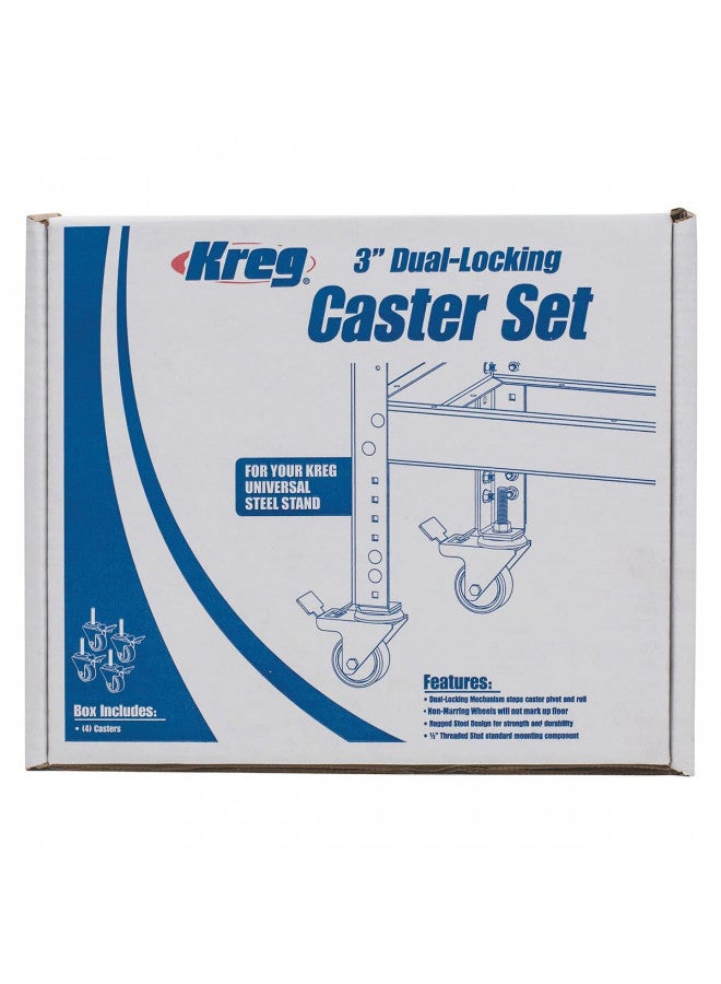 Kreg PRS3090 3-Inch Dual-Locking Caster Set, 4 Piece, Silver