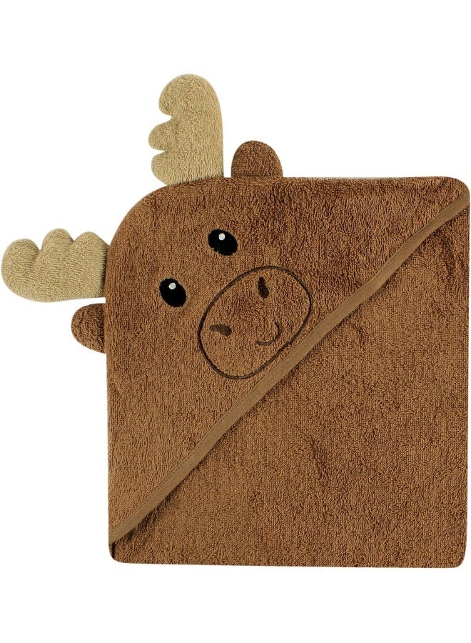 Luvable Friends Unisex Baby Cotton Animal Face Hooded Towel, Moose, One Size
