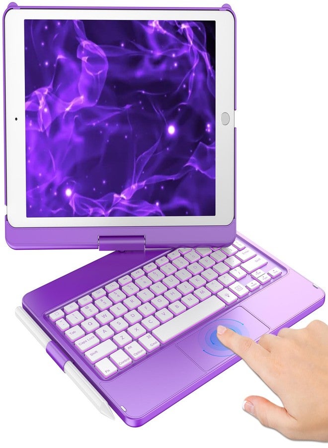 KBCASE Touchpad Keyboard Case for iPad 9th/8th/7th 10.2 inch, Backlit Trackpad Keyboard, 360°Rotatable Case with Pencil Holder for iPad 9th/8th/7th Gen (Purple) - Image 1