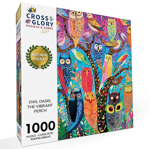 Cross & Glory Cross Glory Owl Oasis The Vibrant Perch 1000 Piece Jigsaw Puzzle for Adults Whimsical Owl Garden Collage Satin Finish - Image 5