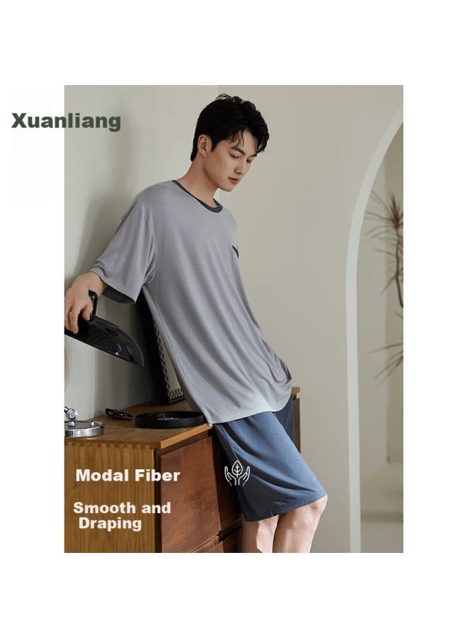 XULEN Xuanliang Modal Men's Summer Thin Short Sleeve Shorts Ice Silk Cooling Homewear Set - Image 1